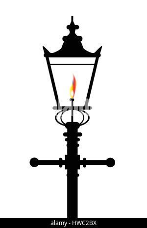 Eine typische alte London Gaslight mit Flamme und Glut auf einem weißen Hintergrund Stock Vektor