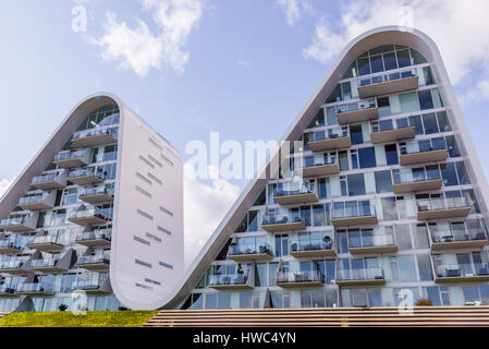 Die Welle in Vejle, futuristische Häuser vom Architekten Hening Larsen, Vejle, Dänemark - Mars 18, 2017 Stockfoto