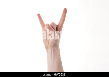 Stock Foto - Rechte Hand Gesten Horn Zeichen, isoliert auf weiss Stockfoto