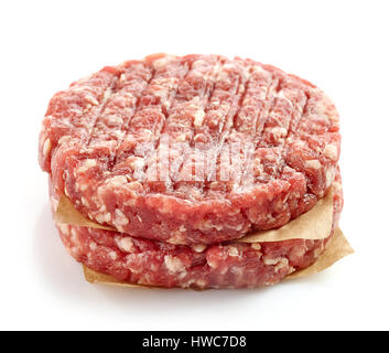 frisches rohes Fleisch für die Herstellung eines Burger isoliert auf weißem Hintergrund Stockfoto