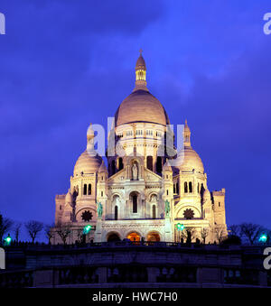 Sacre Coeur in Dämmerung, Montmartre, Paris, Frankreich Stockfoto