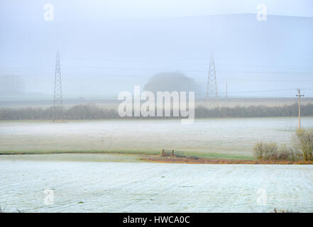 Regenbogen Licht gebrochen von Tau auf Millionen von winzigen Spinnennetze, East Sussex. Stockfoto