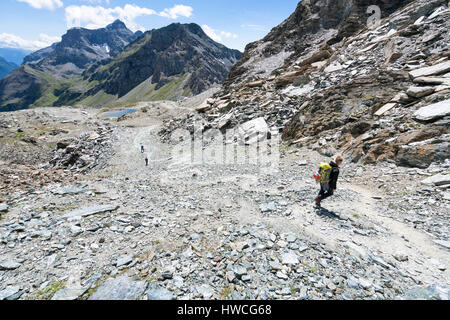 Abstieg vom Monte Rosa Gebirge, EU, Europa, Nord-Italien, Alpen Stockfoto