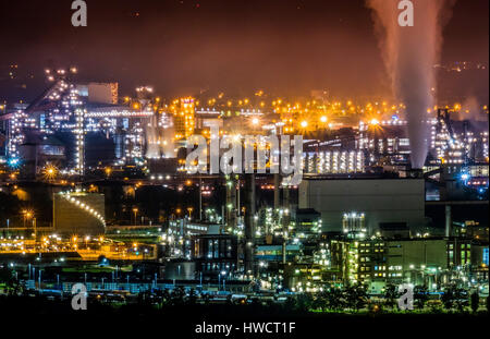 Österreich, Linz, Industriegebiet bei Nacht., Österreich, Industriegelände Bei Nacht. Stockfoto