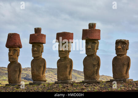 Ahu Nau Nau, Anakena, Moai, Rapa Nui, Osterinsel, Isla de Pascua, Chile Stockfoto