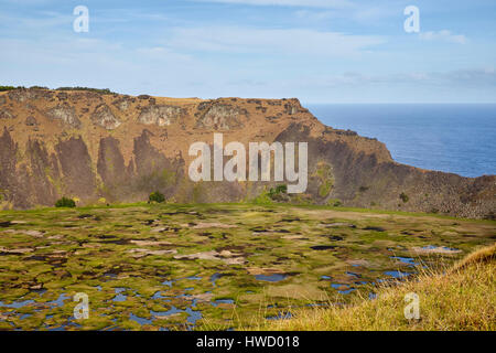 Rano Kau-Vulkan, der UNESCO, Isla de Pascua, Rapa Nui, Osterinsel, Chile Stockfoto