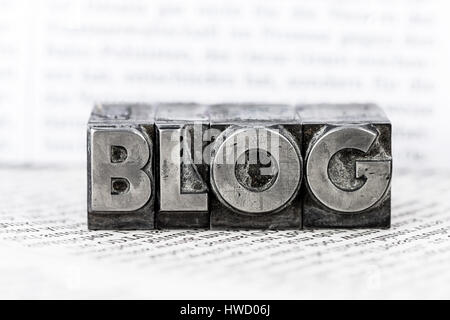 News - Blog - Briefe von Blei, News - Blog - Bleibuchstaben Stockfoto