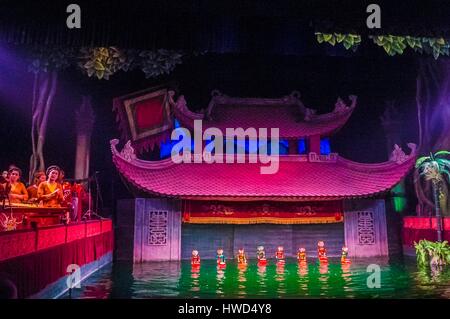 Red River Delta, Vietnam Hanoi, Umrahmung das Thang Long-Wasser-Marionetten-Theater Stockfoto