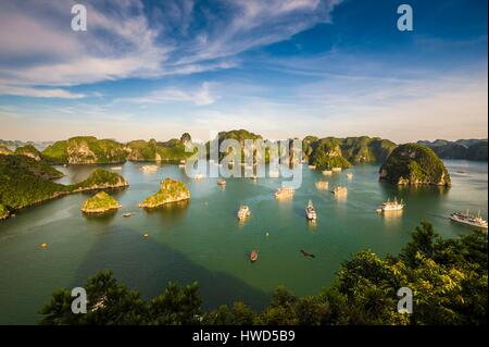 Vietnam, Golf von Tonkin, Provinz Quang Ninh, Ha Long Bay (Vinh Ha Long) als Weltkulturerbe der UNESCO (1994), iconic Landschaft der Karst Landschaftsformen, die Aussicht von oben von Ti Top Insel Stockfoto