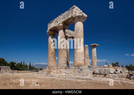 Griechenland, Peloponnes Region, Corinth, antike Korinth, Apollo-Tempel Stockfoto