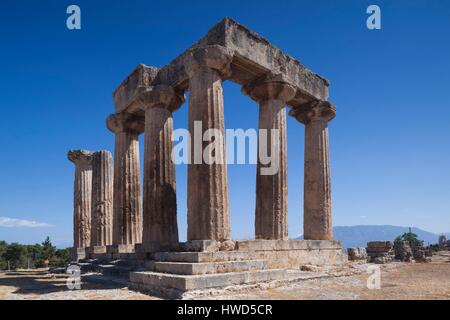 Griechenland, Peloponnes Region, Corinth, antike Korinth, Apollo-Tempel Stockfoto