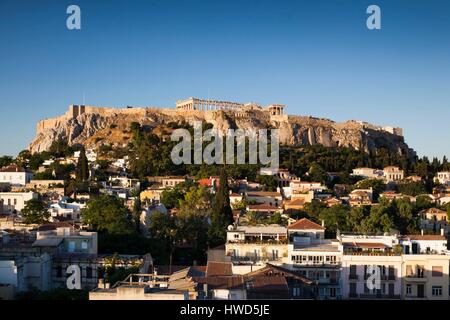 Griechenland, Zentralregion von Griechenland, Athen, Akropolis, erhöhten Blick, dawn Stockfoto