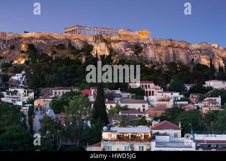 Griechenland, Zentralregion von Griechenland, Athen, Akropolis, erhöhten Blick, dawn Stockfoto
