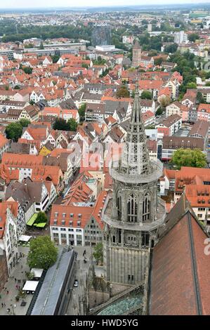 Deutschland, Bade Württemberg, Ulm, Albert Einstein' s Geburtshaus, Lutherische Kathedrale (Münster), Blick vom höchsten Kirchturm der Welt mit einem Turm von 161 m (530 ft) Stockfoto