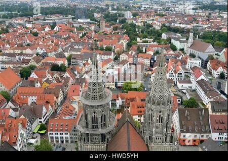 Deutschland, Bade Württemberg, Ulm, Albert Einstein' s Geburtshaus, Lutherische Kathedrale (Münster), Blick vom höchsten Kirchturm der Welt mit einem Turm von 161 m (530 ft) Stockfoto