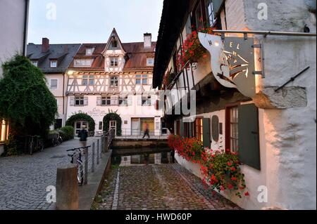 Deutschland, Baden-Württemberg, Ulm, Albert Einstein' s Geburtsort, viele, Fischer und Gerber Bezirk, Schiefes Haus (geneigte Haus) Stockfoto