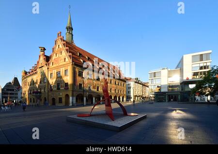 Deutschland, Baden-Württemberg, Ulm, Albert Einstein' s Geburtsort, Rathaus (Town Hall) mit gotischen Stil, erbaut im Jahre 1370 Stockfoto