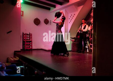 Spanien, Andalusien, Sevilla, Los Gallos Flamenco Show Club (Tablao) im Viertel Barrio de Santa Cruz Stockfoto