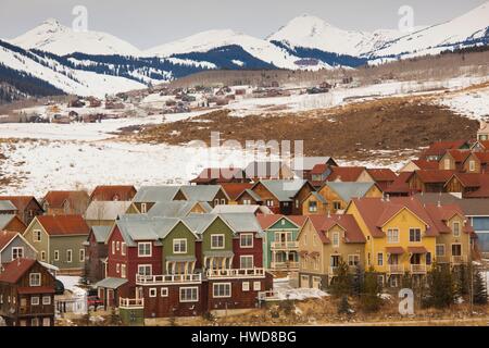 USA, Colorado, Crested Butte, Mount Haubenmeise Butte Ski Village, erhöht, Ansicht Stockfoto