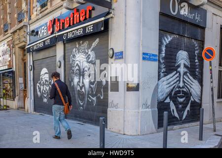Frankreich, Isere, Grenoble, street-Art auf einem Eisernen Vorhang Stockfoto