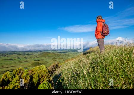 Portugal, Azoren, Pico Insel, Blick vom Pico da Urze über Vulkankegel Stockfoto