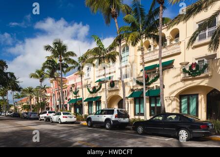 USA, Florida, Golf-Küste, Neapel, Innenstadt von Gebäuden entlang der 5th Avenue Stockfoto