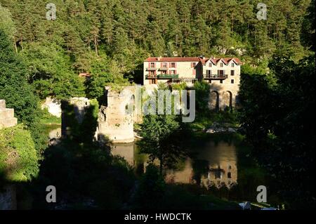 Frankreich, Lozère, der Causses und der Cevennen, mediterranen Agro pastorale Kulturlandschaft, als Weltkulturerbe von der UNESCO, der Gorges du Tarn, Le Rozier Brücke Stockfoto