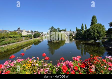 Frankreich, Morbihan, Malestroit, Stadt, Fluss Oust, Nantes nach Brest-Kanal und Notre Dame island Stockfoto