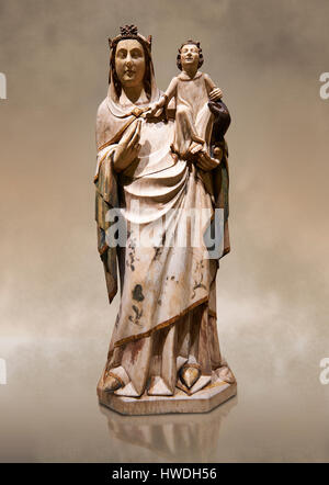 Gotische Statue der Jungfrau Maria mit Kind von einem anonymen katalanischen Künstler... Nationalmuseum für katalanische Kunst, Inv keine: 004356-000 Stockfoto