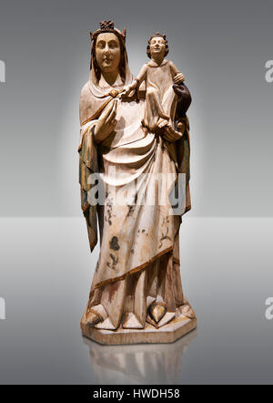 Gotische Statue der Jungfrau Maria mit Kind von einem anonymen katalanischen Künstler... Nationalmuseum für katalanische Kunst, Inv keine: 004356-000 Stockfoto