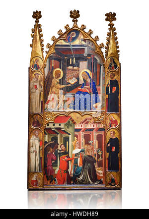 Gothic malte Panel Altarbild der Verkündigung durch den Kreis von Ferrer.  Nationales Museum für katalanische Kunst, Barcelona, Spanien, Inv keine: 015855-000 Stockfoto