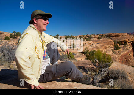 Blick entlang Fuß Slickrock Trail, Canyonlands Nationalpark, Utah Stockfoto