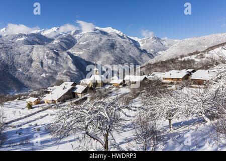 Frankreich, Savoyen, Aigueblanche, Weiler Villargerel, Tal der Tarentaise, Blick auf die Kette von der Lauziere Stockfoto