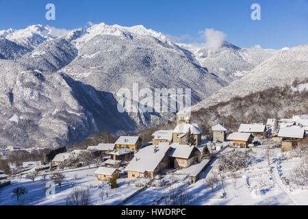Frankreich, Savoyen, Aigueblanche, Weiler Villargerel, Tal der Tarentaise, Blick auf die Kette von der Lauziere Stockfoto