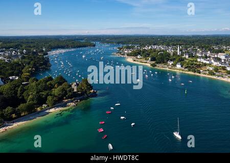 Frankreich, Finistere, Bénodet und Combrit, die Mündung des Flusses Odet (Luftbild) Stockfoto