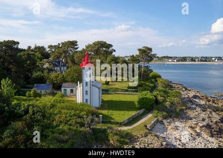 Frankreich, Finistère, Combrit, Saint-Marine Leuchtturm entlang dem Fluss l'Odet (Luftbild) Stockfoto