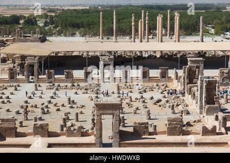 Iran, Zentraliran, Persepolis, 6. Jahrhundert v. Chr. alte Stadt, erhöht, Ansicht Stockfoto