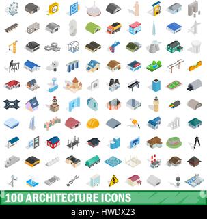 100 Architektur Icons Set, isometrischen 3d Stil Stock Vektor