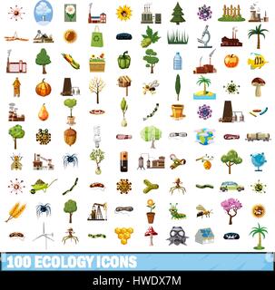 100 Ökologie Icons set, cartoon-Stil Stock Vektor