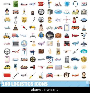 100 Logistik Icons set, cartoon-Stil Stock Vektor