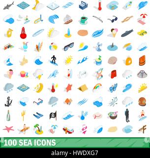 100 Meer Icons Set, isometrischen 3d Stil Stock Vektor