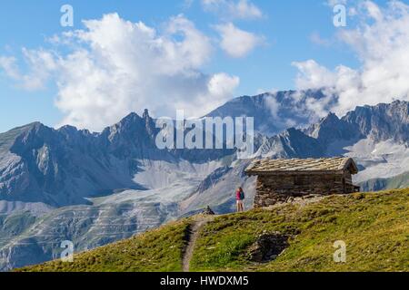 Frankreich, Savoyen, Vanoise Nationalpark in der Nähe von Bonneval-Sur-Arc, der Weg zum Col de Iseran Stockfoto