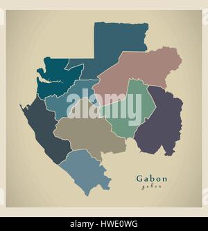 Moderne Karte - Gabun mit farbigen GA Provinzen Stock Vektor