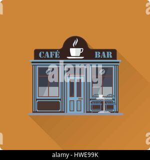 flache Design lange Schatten-Café und Bar Gebäude Vektor-illustration Stock Vektor