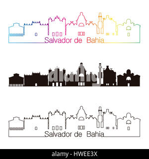 Salvador de Bahia V2 Skyline linearen Stil mit Regenbogen in bearbeitbare Vektordatei Stockfoto