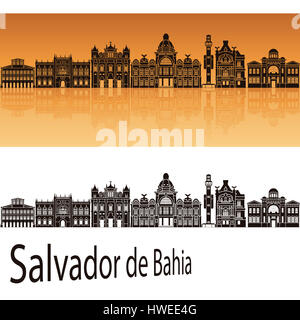 Skyline von Salvador de Bahia V2 in orangem Hintergrund in bearbeitbare Vektordatei Stockfoto