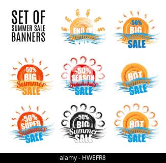 Große Sommer Sommer Verkauf Aufkleber oder Banner-set Stock Vektor