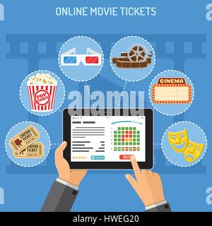 Online Kino Ticket Bestellung Konzept Stock Vektor