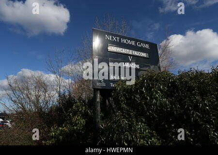 Kingston Park, Newcastle Falcons Rugby Ground vor dem Aviva Premiership Spiel in Kingston Park, Newcastle. Stockfoto