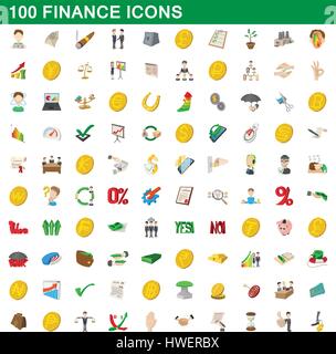 100 Finanzen Icons set, cartoon-Stil Stock Vektor